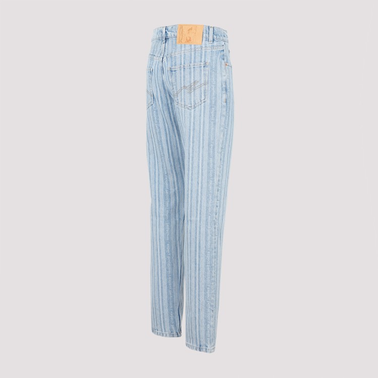 Shop Martine Rose Blue Pinstripe Straight Leg Cotton Jeans