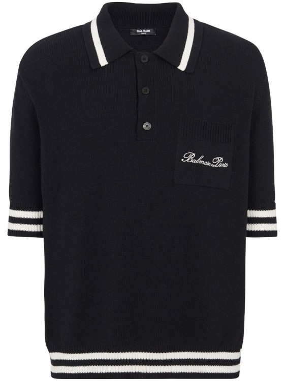 Shop Balmain Black Signature Polo Shirt