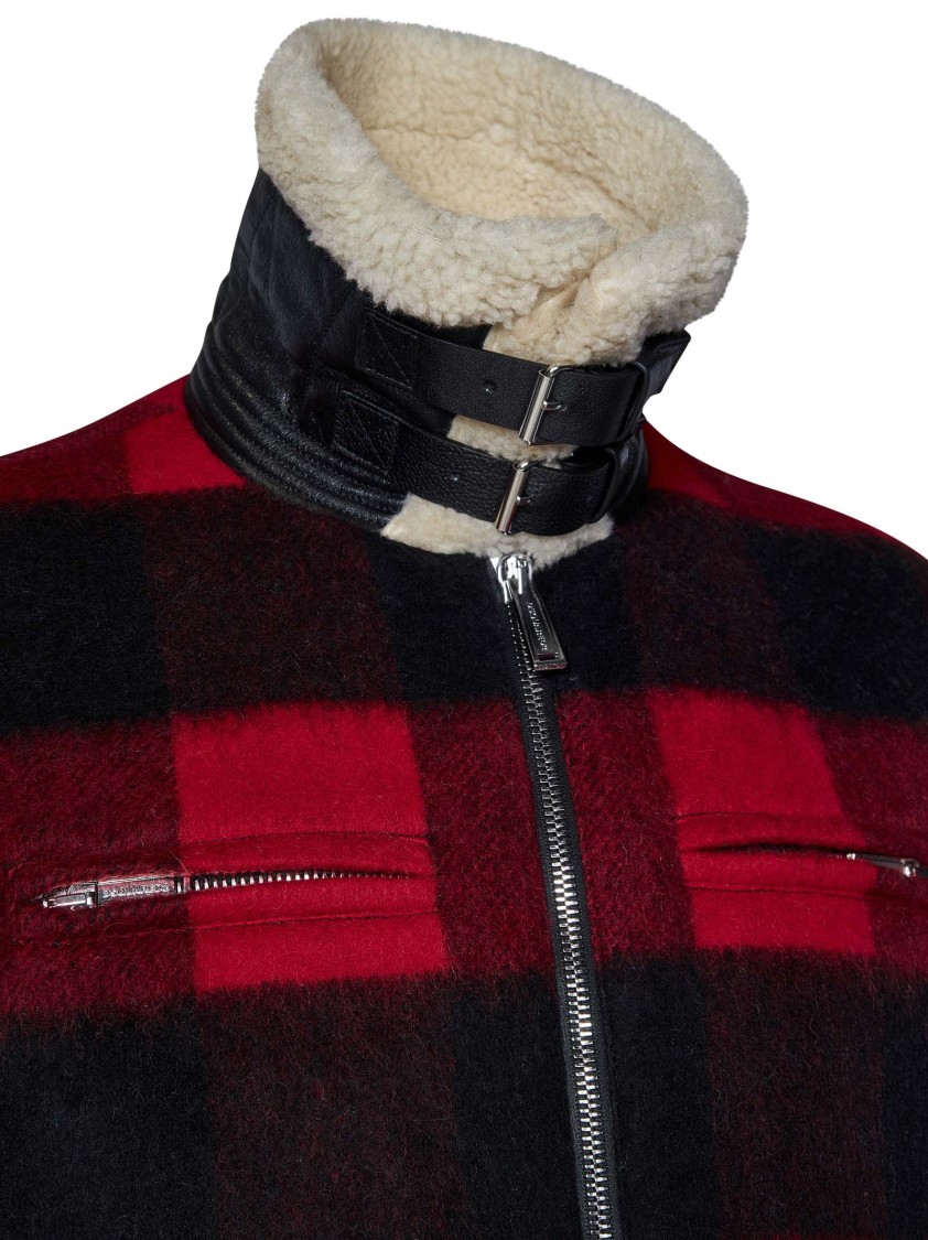 Shop Dsquared2 Aviator Jacket In Red And Black Checked Wool Blend In Multicolor