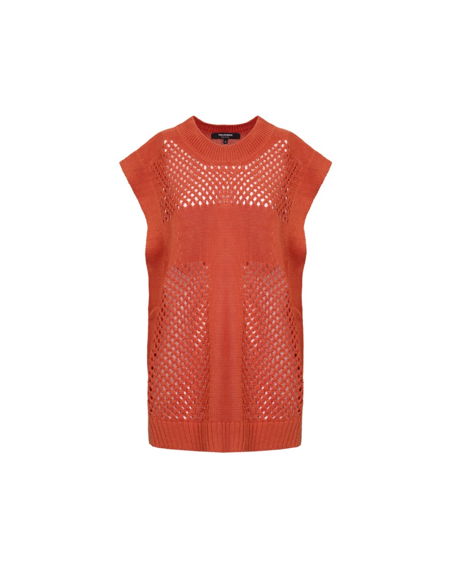 Takaturna Blaze Knit Vest With Breathable Design And Versatile Style In Orange
