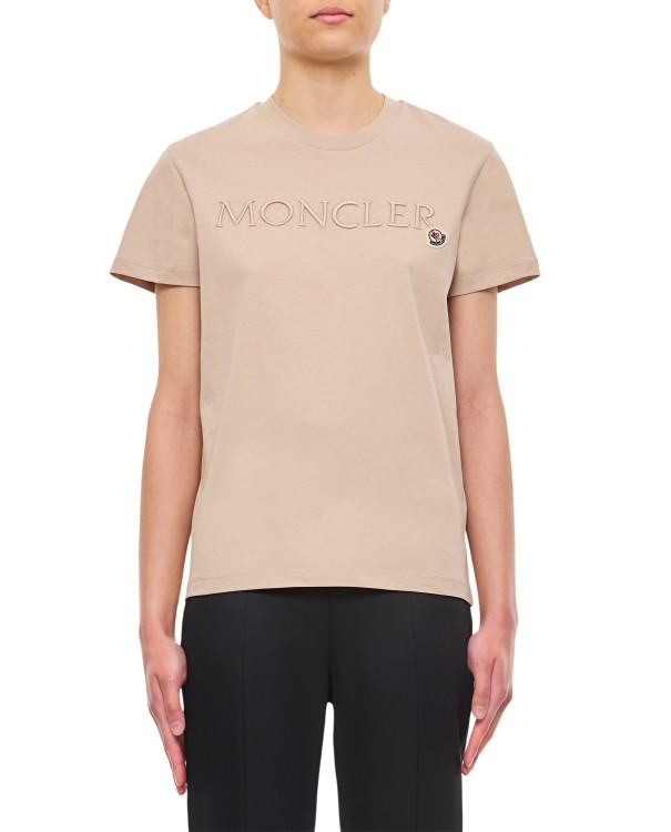 Shop Moncler Ss Cotton Logo T-shirt In Neutrals