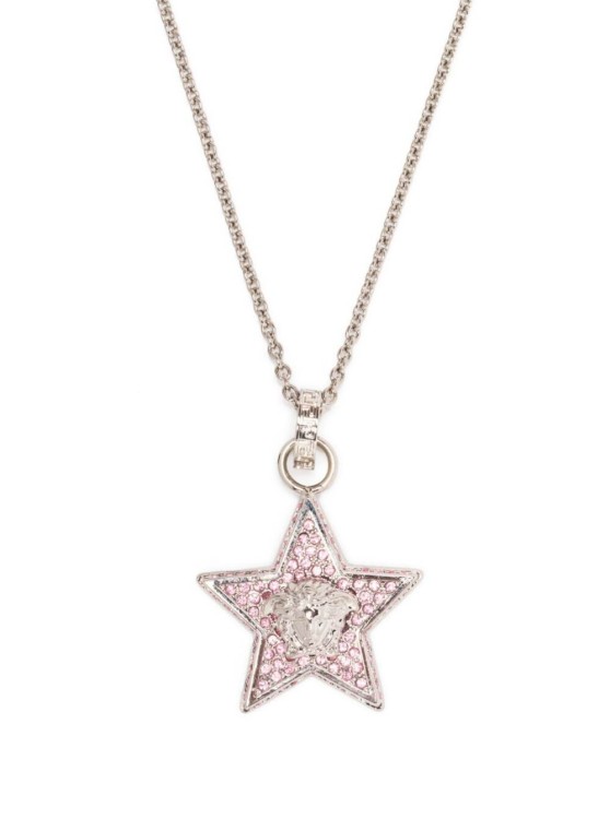 Shop Versace Silver Tone Star Pendant Chain Necklace In Brass In Not Applicable