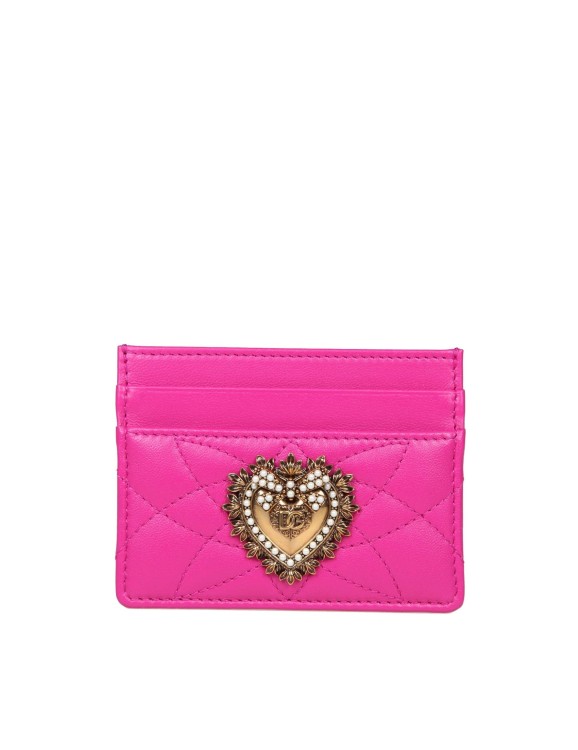 Shop Dolce & Gabbana Devotion Card Holder In Shocking Pink Leather