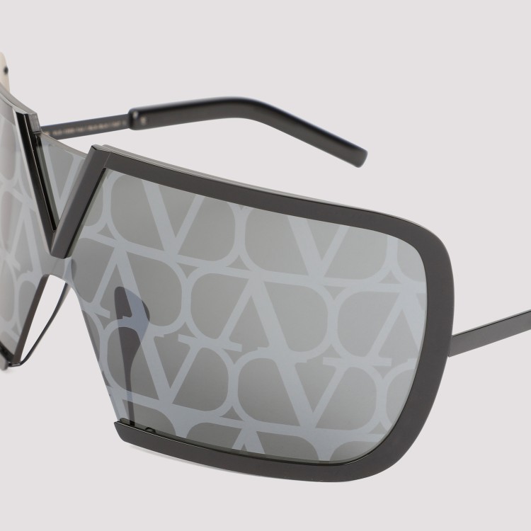 Shop Valentino Romask Monogram Pattern Black Iron Metal Sunglasses