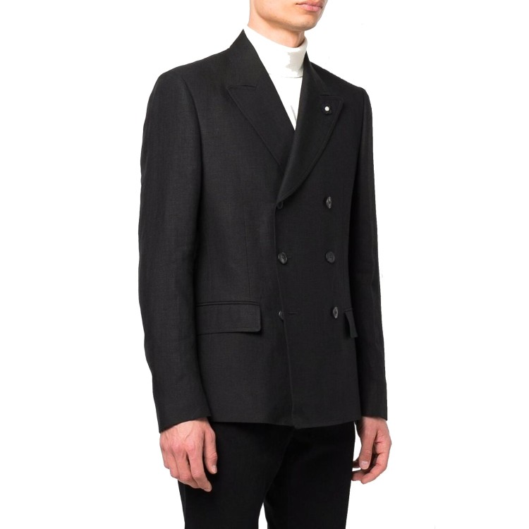 Shop Lardini Black Double-breasted Wool Jacket