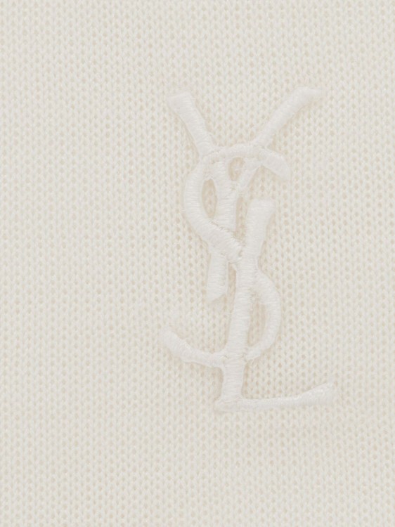Shop Saint Laurent Silk Tank Top With Monogram Detail In Neutrals