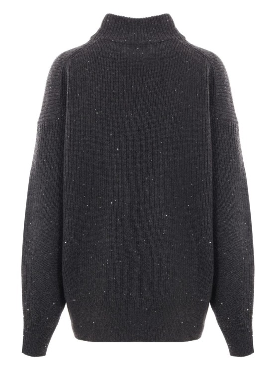 Brunello Cucinelli Ribbed Mock Neck Sweater With Subtle Sparkling Accents In Black