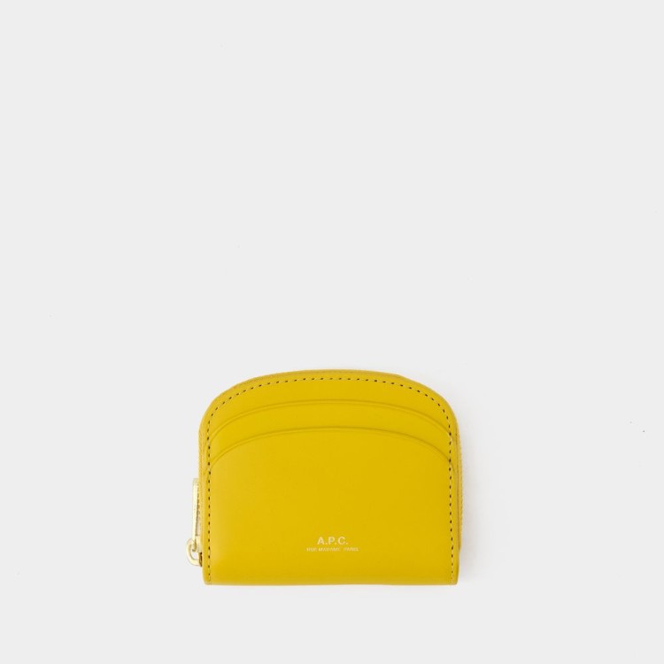 Shop Apc Demi Lune Mini Compact Change Purse - Leather - Yellow In Gold