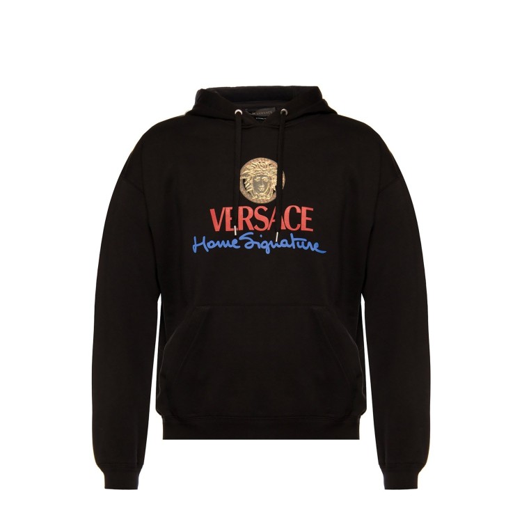 Shop Versace Logo Hooded Sweatshirt In Black