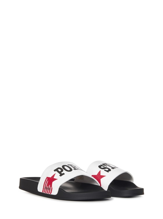 Shop Dsquared2 Slides With White Leather Band Print