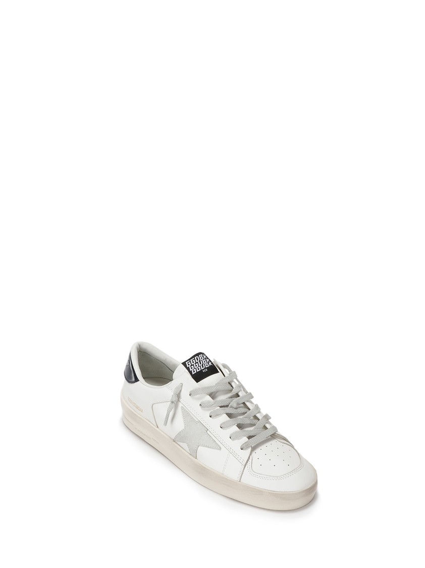 Golden Goose Stardan Sneakers With Ice-gray Suede Star And Glossy Black Leather Heel Tab In White