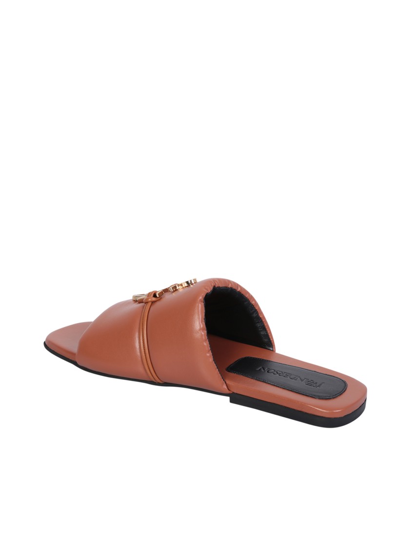 Jw Anderson Embellished Open Toe Flat Sole Mules In Brown