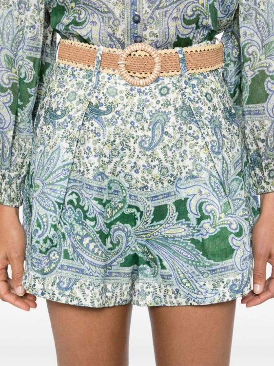 Shop Zimmermann Ottie Tuck Linen Shorts In Green