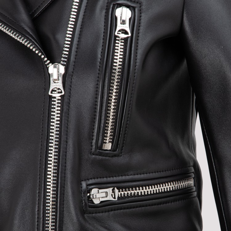 Shop Acne Studios Black Leather Cropped Biker Jacket In Grey