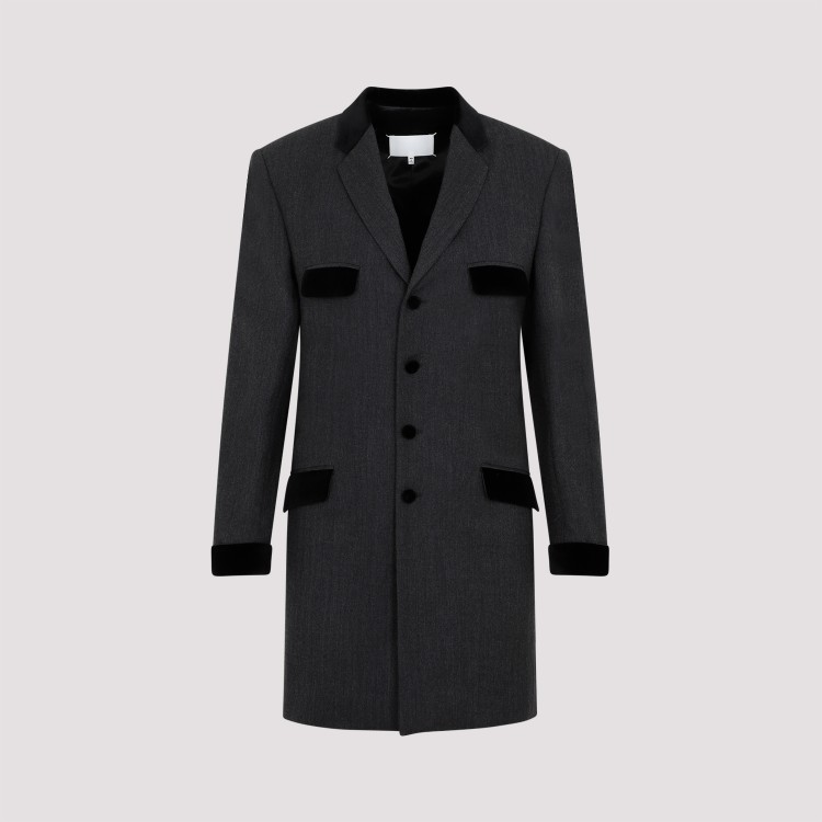 Maison Margiela Charcoal Gray Wool Long Jacket In Black