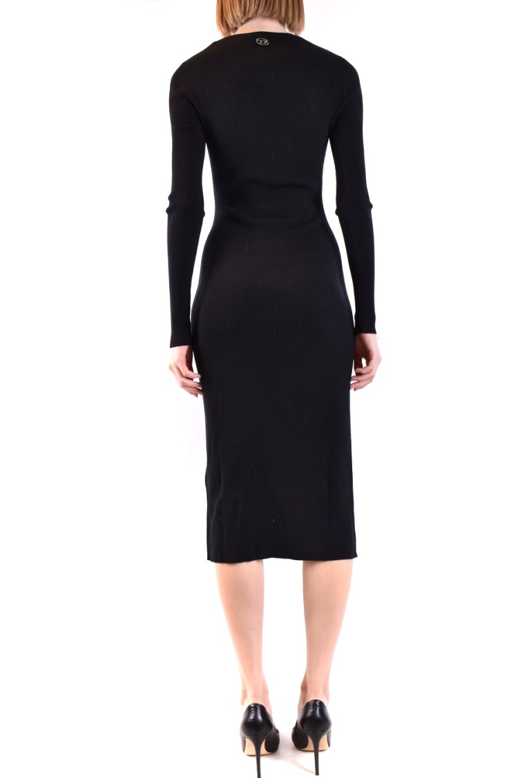 Diesel Cut Out-detail Ribbed Midi Dress In Black