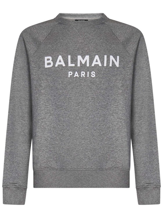 Shop Balmain Gray Organic Cotton Crewneck Sweatshirt In Grey
