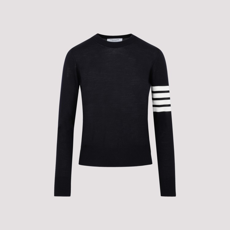 Shop Thom Browne Navy Wool Sweater In Black