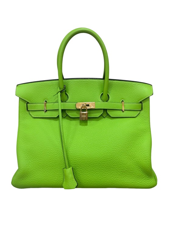 Birkin 35 Clemence Green Apple by Hermès in Green color for Luxury Clothing