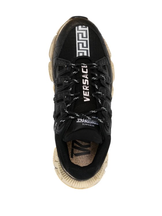 Shop Versace Black Trigreca Gold Sneakers