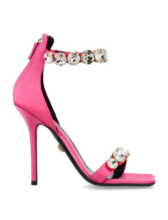 Shop Versace Fuchsia Crystal Satin Sandals In Pink