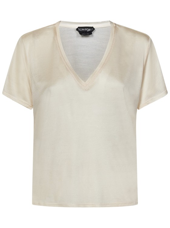 Shop Tom Ford Cream-colored Silk Knit T-shirt In Neutrals