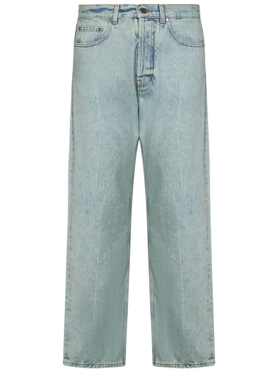 Palm Angels Mint-colored Overdyed Denim Jeans In Grey