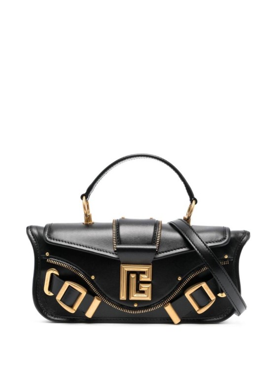 Balmain Blaze' Black Clutch Bag With Pb Logo And Buckles In Smooth Leather