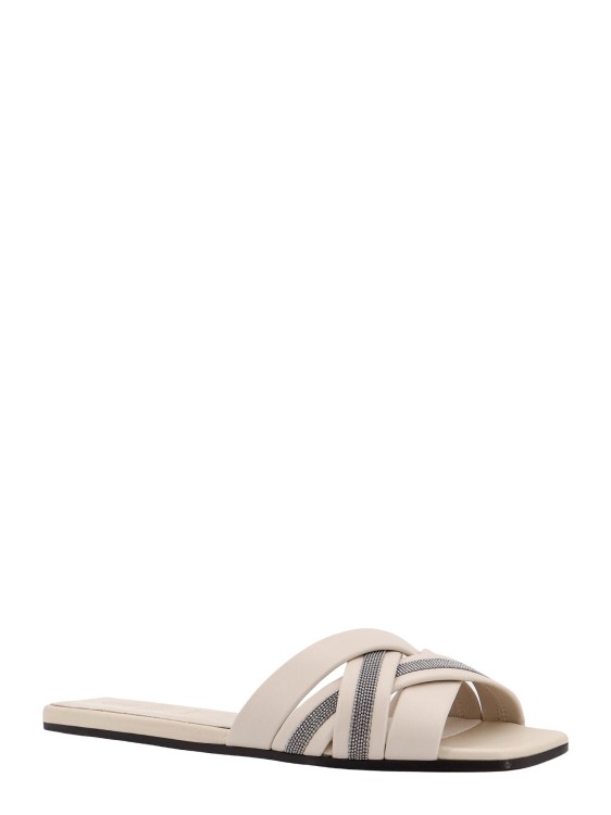 Shop Brunello Cucinelli Leather Sandals With Iconic Jewel Application In White