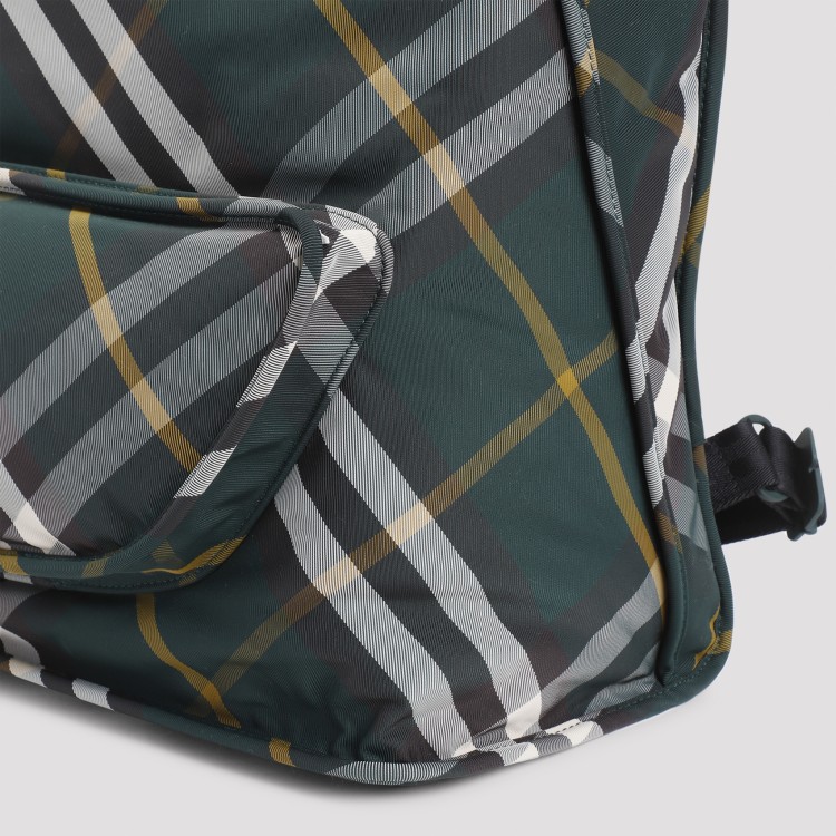 Burberry Check Pattern Shield Backpack With Front Zip In Green