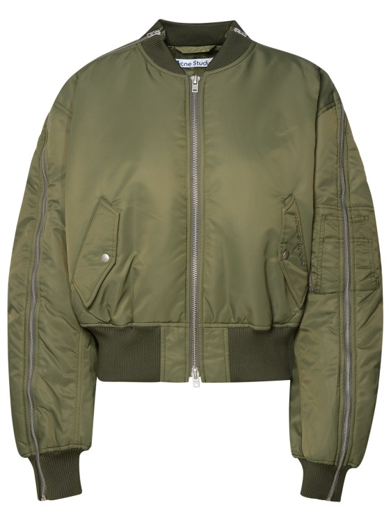 Shop Acne Studios Bomber Jacket In Green Nylon In Grey