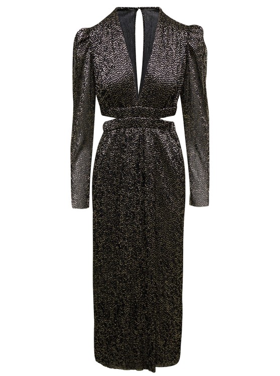 Shop Sabina Musayev Henrietta' Black Maxi Polka-dots Dress With Cut-out In Tech Fabric