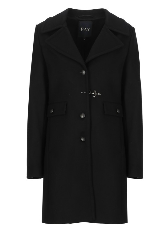 Fay Hook And Martingale Coat In Black
