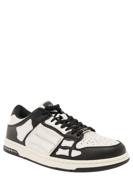 Shop Amiri Skel Top Low' White And Black Sneakers With Skeleton Patch In Leather In Neutrals