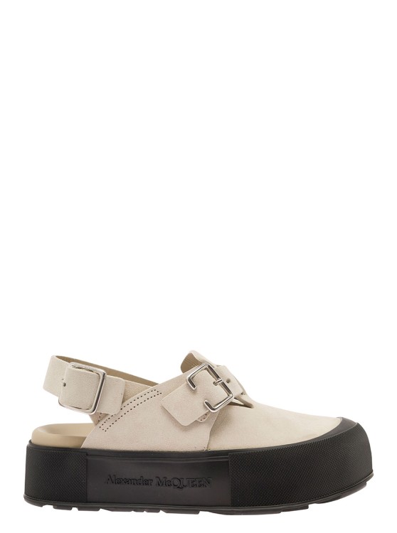 Alexander Mcqueen Mount Slick Beige Close-toe Sandals With Platform And Logo Engraved In Leather Man In Black