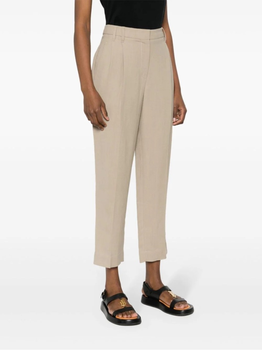 Brunello Cucinelli Cropped Tailored Trousers With Pleated Front In Neutrals