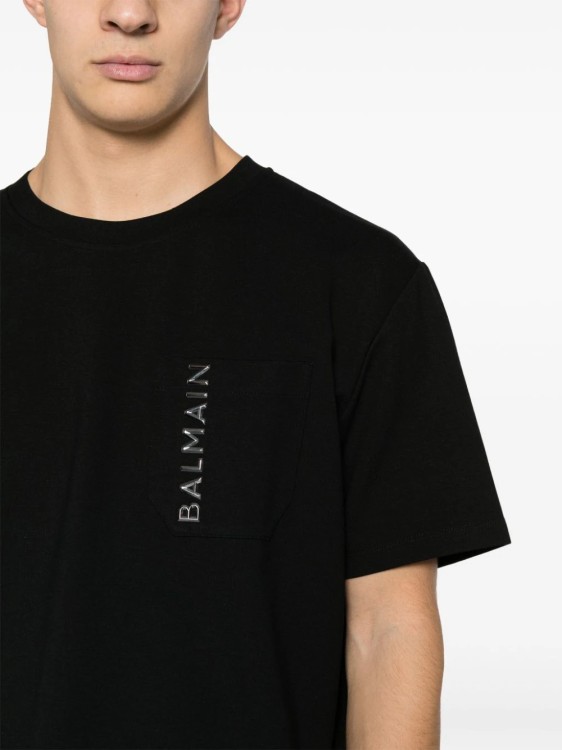Shop Balmain Black Embossed Logo T-shirt