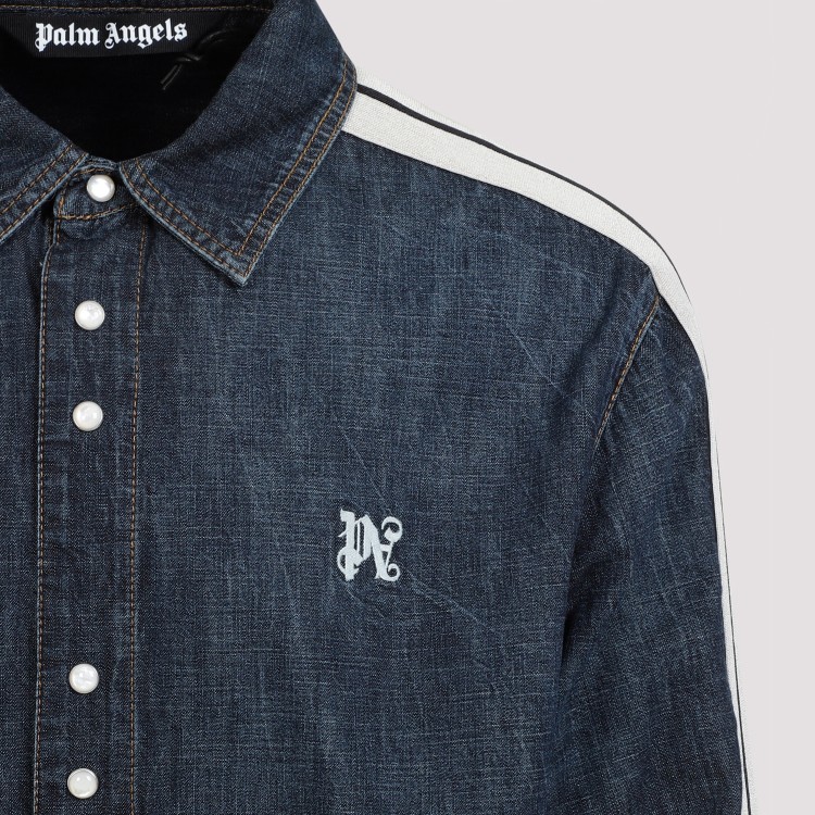 Shop Palm Angels Monogram Track Blue Off Denim Jacket In Black