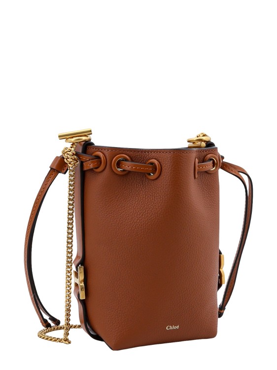 Shop Chloé Leather Bucket Bag With Logo Print In Brown