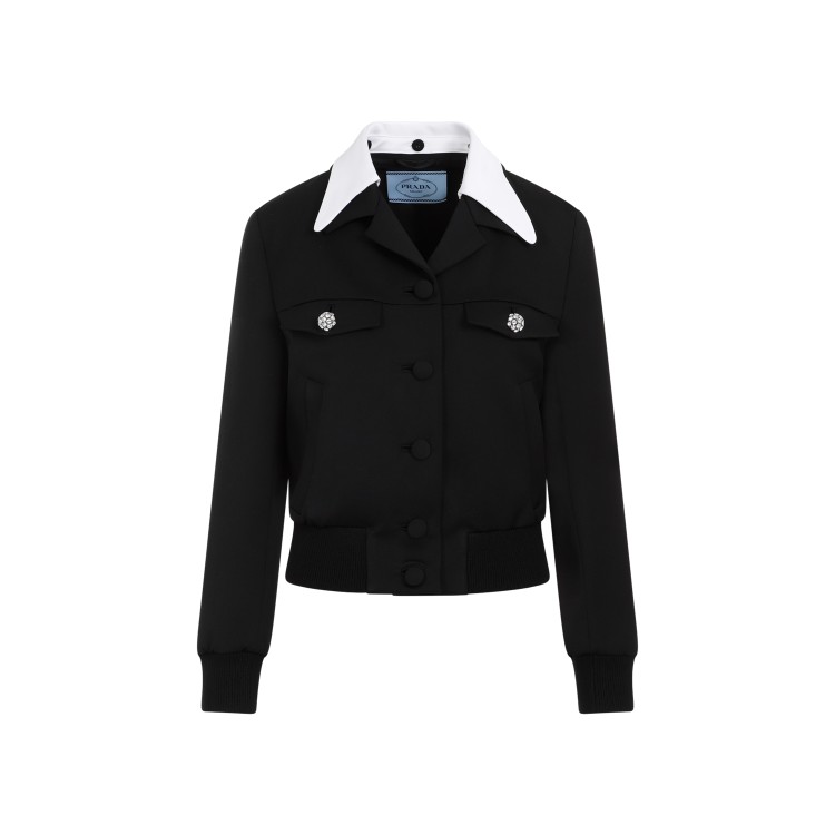 Shop Prada Black Single-breasted Wool And Satin Jacket