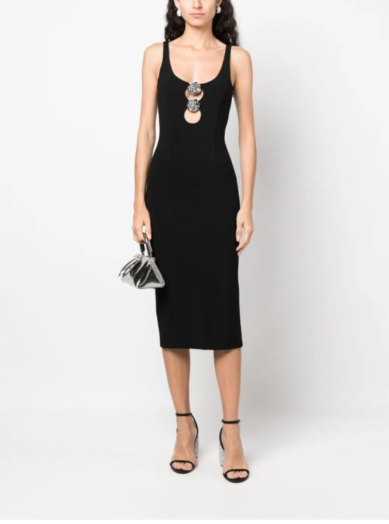 Blumarine Black Viscose Stretch Midi Dress In Black
