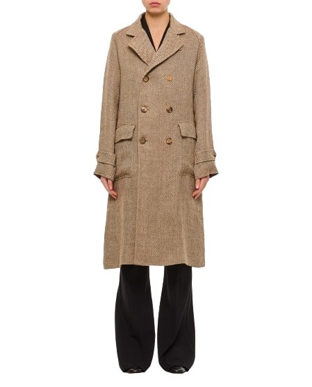 Shop Ralph Lauren Double-breasted Linen Coat In Brown
