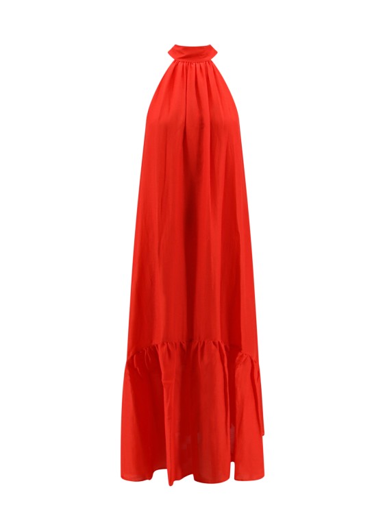Shop Semi-couture Cotton And Silk Long Dress In Red