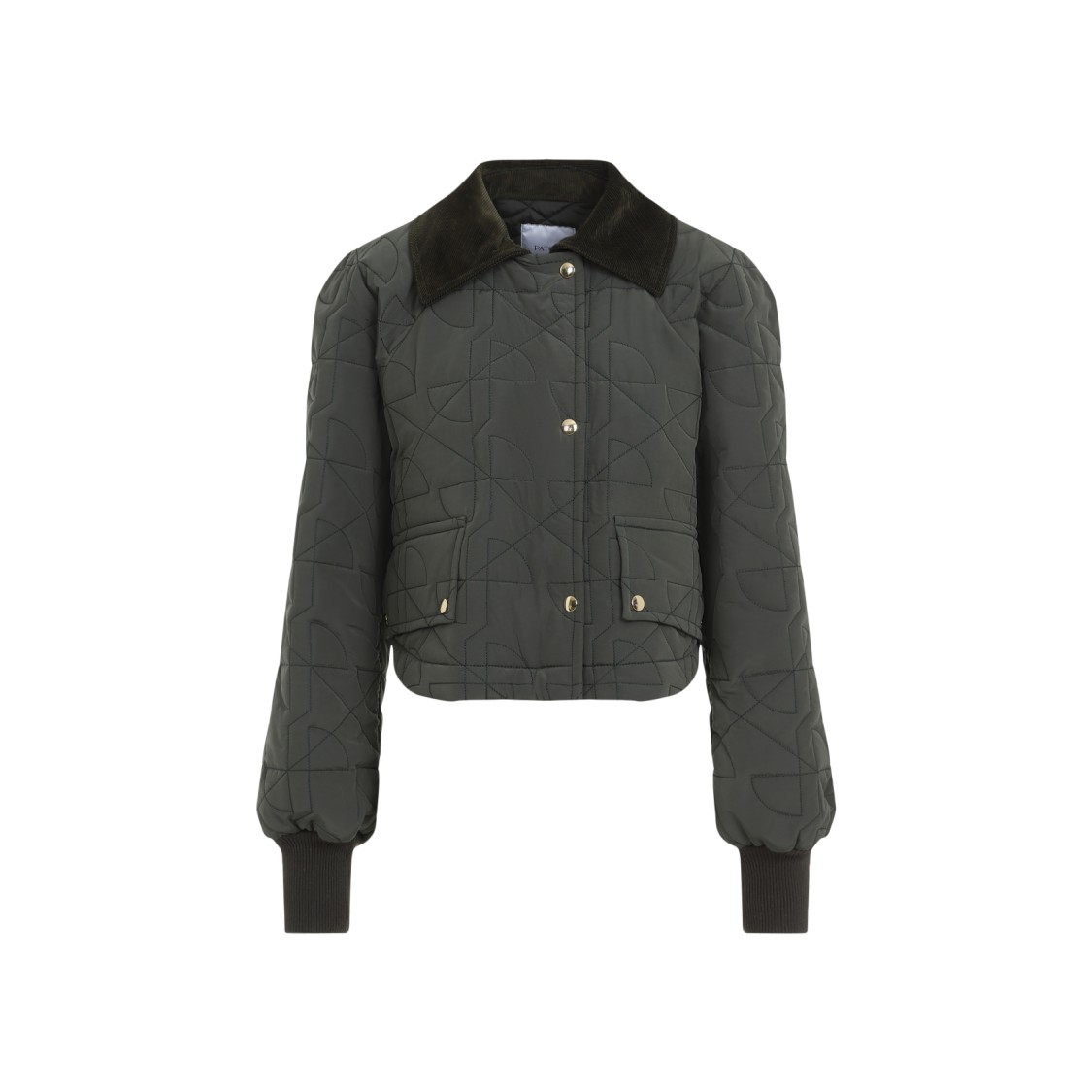 Patou Quilted Velvet Collar Cropped Blouson In Green