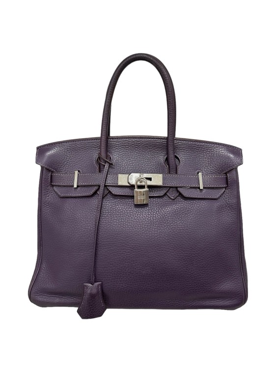 Shop Hermes Birkin 30 Clemence Raisin Leather Bag In Grey