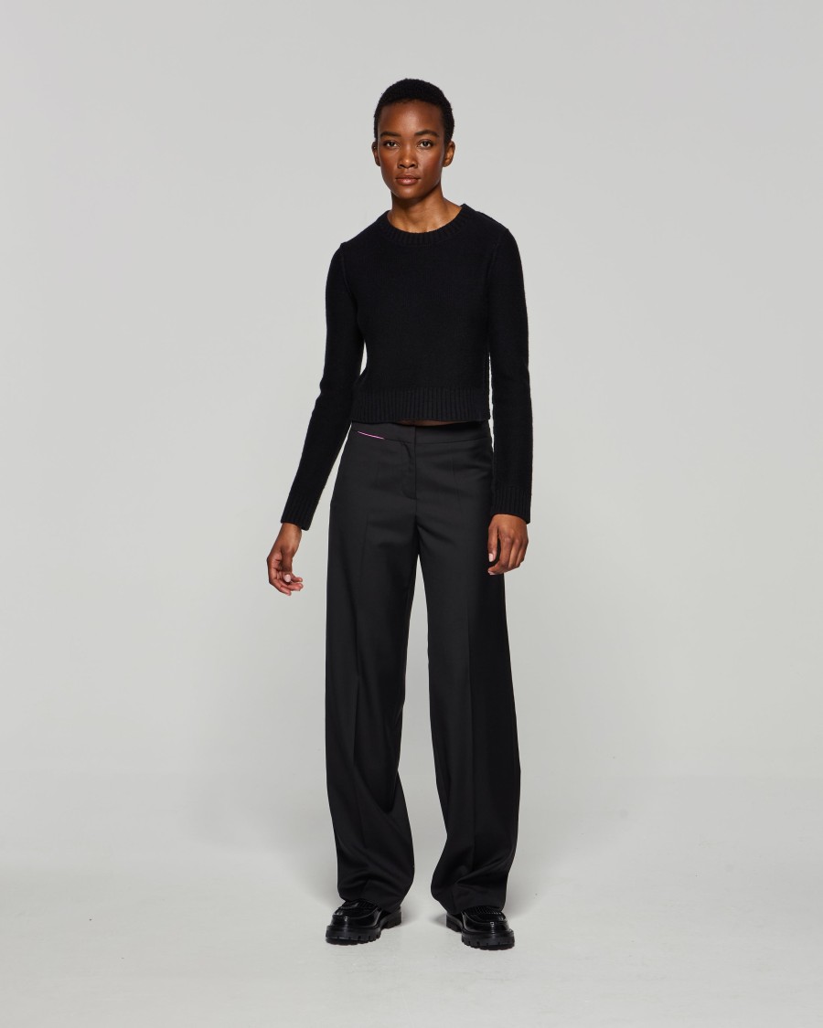Serena Bute Wool Tapered Trouser - Black In Black