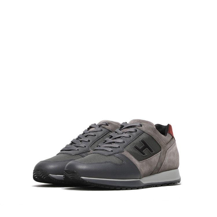 Shop Hogan Grey Leather H321 Sneaker