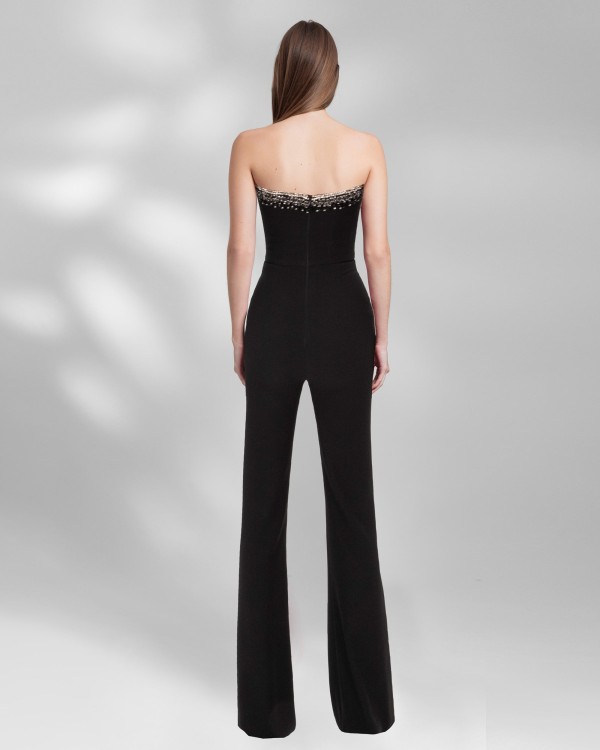Shop Gemy Maalouf Beaded Velvet Jumpsuit - Jumpsuits In Black