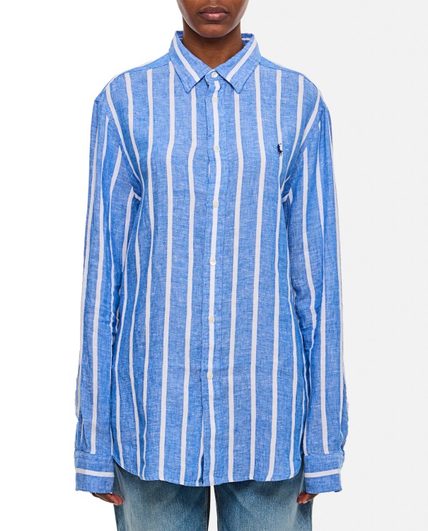 Polo Ralph Lauren Linen Striped Shirt In Blue