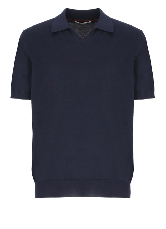 Brunello Cucinelli Cotton Polo Shirt With Logo In Blue